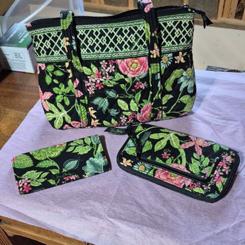 Vera Bradley Black and Pink Floral Shoulder Bag Set